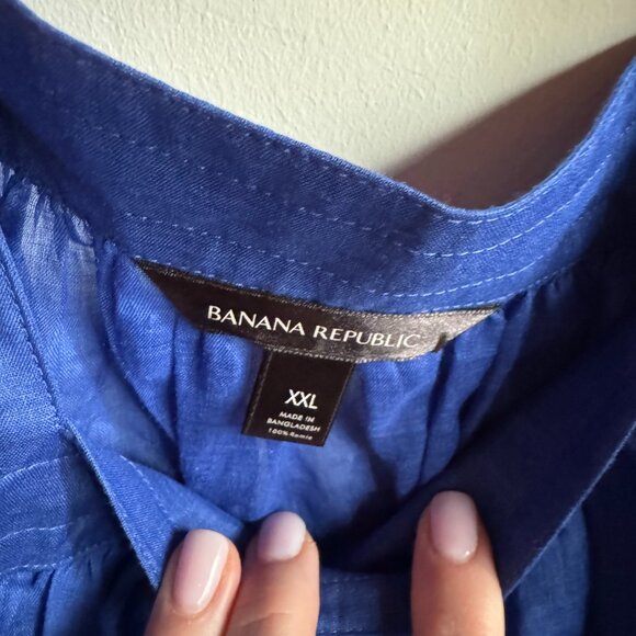 Banana Republic Ramie Square Neck Blouse in Voltage Blue - Plus Size - Picture 3 of 4